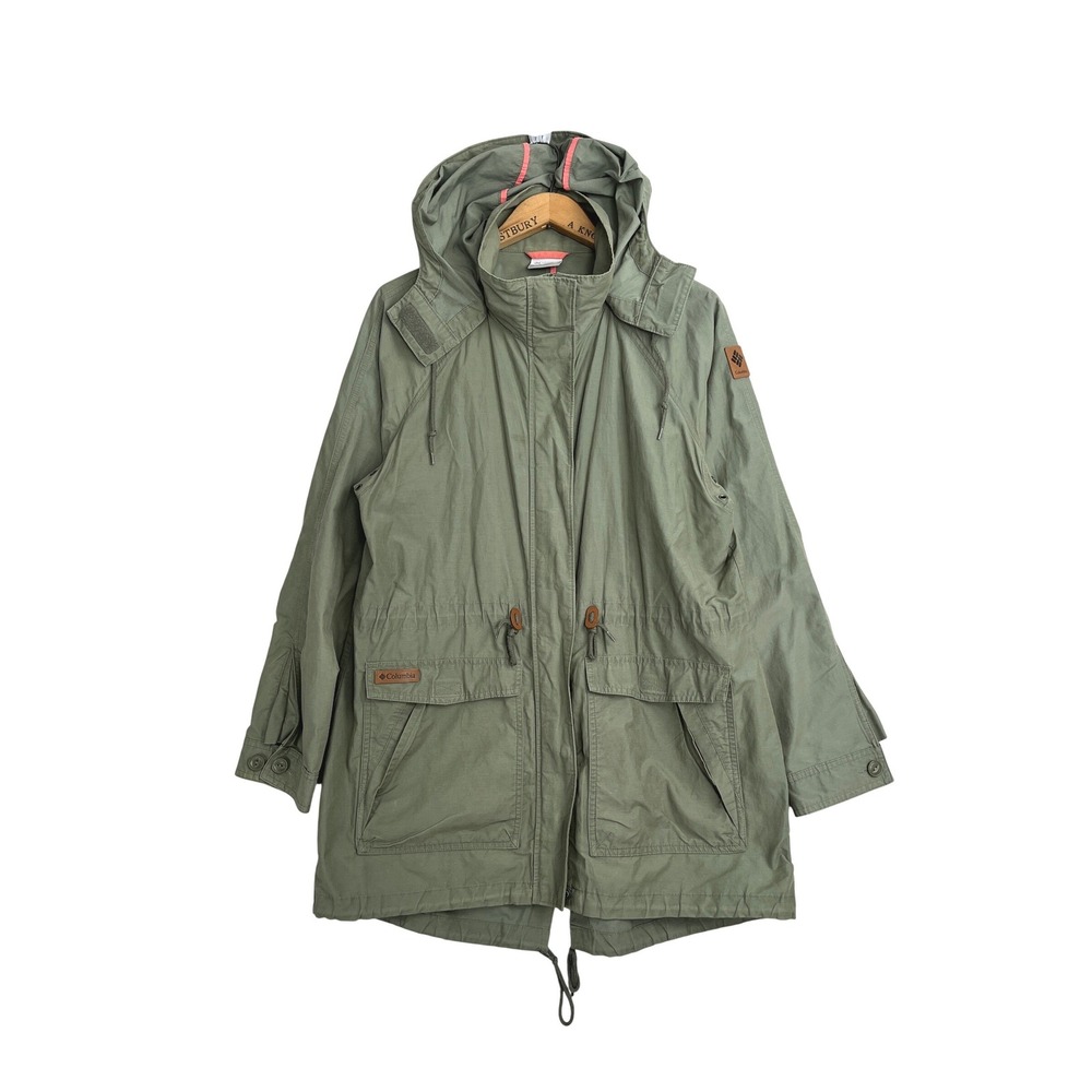 Columbia Womens XL Sage Green Anorak Parka Utility Jacket Hooded Fishtail Hem